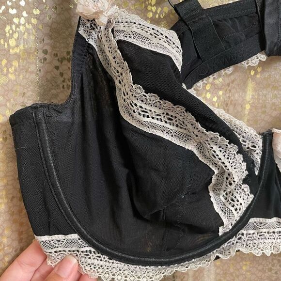 Adore Me Black White Lace Mesh Bra 46DD - Picture 4 of 6